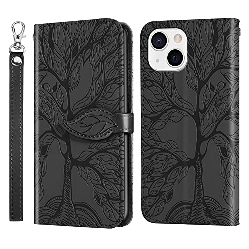 JayModCase Handyhülle für iPhone 14 Pro (6,1 Zoll), PU Leder Flip Kartenfach Geldbörse Magnetverschluss Standfunktion Cover, Kompatibel mit iPhone 14 Pro - Schwarz von JayModCase