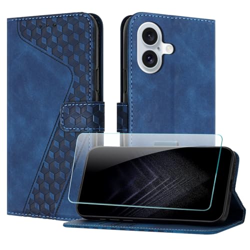 JayModCase Handyhülle für iPhone 16 Plus mit Schutzfolie, Flip Wallet PU Leder iPhone 16 Plus hülle [Kartenfach] [Magnet] [Ständer] 360 Stoßfeste Schutzhülle - Blau von JayModCase