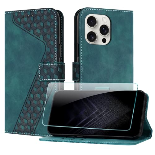 JayModCase Handyhülle für iPhone 16 Pro Max mit Schutzfolie, Flip Wallet PU Leder iPhone 16 Pro Max hülle [Kartenfach] [Magnet] [Ständer] 360 Stoßfeste Schutzhülle - Grün von JayModCase