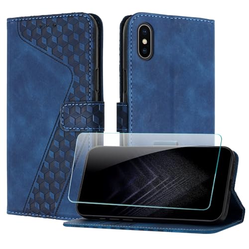 JayModCase Handyhülle für iPhone XS/X (5,8 Zoll) mit Schutzfolie, Flip Wallet PU Leder iPhone X hülle [Kartenfach] [Magnet] [Ständer] 360 Stoßfeste Schutzhülle - Blau von JayModCase