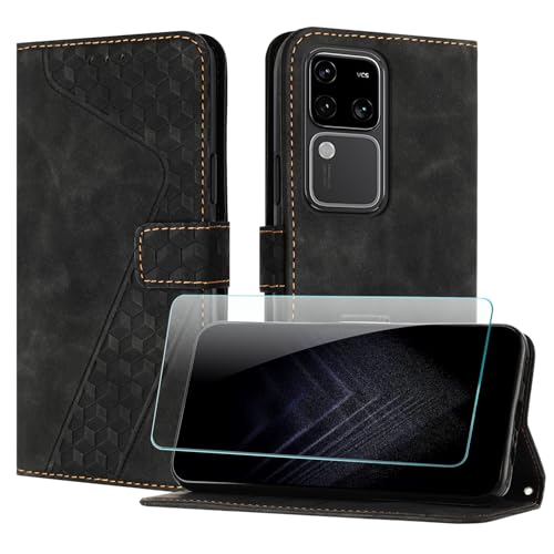 JayModCase Handyhülle für vivo V30 5G mit Schutzfolie, Flip Wallet PU Leder Vivo V30 5G hülle [Kartenfach] [Magnet] [Ständer] 360 Stoßfeste Schutzhülle - Schwarz von JayModCase