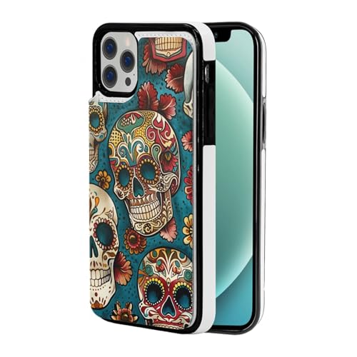 Jcvotrel Sugar Skulls Print Printed Wallet Case for iPhone 12 Pro Max 6.7 Inch, Magnetic Closure Shockproof Flip Phone Case Cover With Card Holder White von Jcvotrel