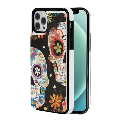 Jcvotrel Sugar Skulls Printed Wallet Case for iPhone 12 Pro Max 6.7 Inch, Magnetic Closure Shockproof Flip Phone Case Cover With Card Holder White von Jcvotrel