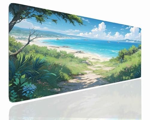 Gaming Mauspad XXL, Mousepad XXL 1200x700x4mm, Mouse Pad Wassxerdicht Anti-Rutsch Mauspad Groß Vernähte Kanten Mauspads Verbessert Präzision und Geschwindigkei Schreibtischunterlage Strand J-67 von Jdozfo