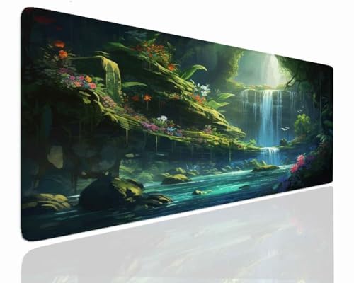 Gaming Mauspad XXL, Mousepad XXL 900x400x4mm, Mouse Pad Wassxerdicht Anti-Rutsch Mauspad Groß Vernähte Kanten Mauspads Verbessert Präzision und Geschwindigkei Schreibtischunterlage Waterfall J-1139 von Jdozfo