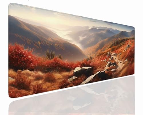 Gaming Mousepad XXL 100x50x0.4cm Mauspad XXL Gaming Groß Mouse Pad Desk Mat VernäHte Kanten Schreibtischunterlage Herbst Tischunterlage Large Size Schreibtisch Unterlegmatte Anti-Rutsch Mousepads J-63 von Jdozfo