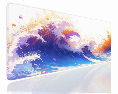 Gaming Mousepad XXL 160x80x0.4cm Mauspad XXL Gaming Groß Mouse Pad Desk Mat VernäHte Kanten Schreibtischunterlage Wave Tischunterlage Large Size Schreibtisch Unterlegmatte Anti-Rutsch Mousepads J-1141 von Jdozfo