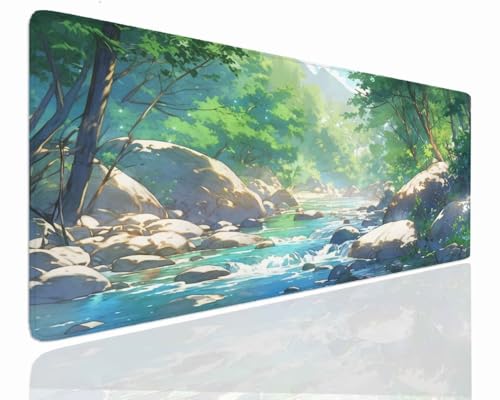 Gaming Mousepad XXL 80x40x0.4cm Mauspad XXL Gaming Groß Mouse Pad Desk Mat VernäHte Kanten Schreibtischunterlage River Tischunterlage Large Size Schreibtisch Unterlegmatte Anti-Rutsch Mousepads J-890 von Jdozfo