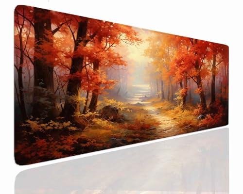 Gaming Mousepad XXL 90x60x0.4cm Mauspad XXL Gaming Groß Mouse Pad Desk Mat VernäHte Kanten Schreibtischunterlage Herbst Tischunterlage Large Size Schreibtisch Unterlegmatte Anti-Rutsch Mousepads J-59 von Jdozfo