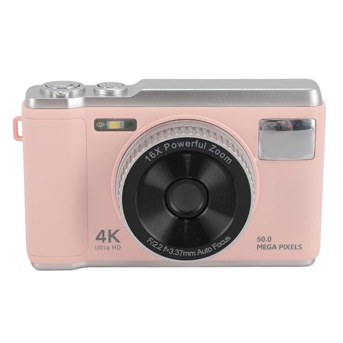 4K 50MP Digitalkamera, Digitale Point-and-Shoot-Kamera mit 16-fachem Digitalzoom, 2,8-Zoll-Bildschirm, Autofokus, Kompakte Kleine Kamera mit Blitz, Anti-Verwacklung, für (Rose) von Jectse