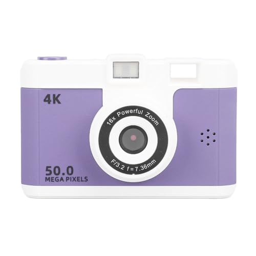 Drahtlose Digitalkamera, Ultraklare 50 MP 1080P-Kamera mit 16-fachem Digitalzoom, für Fotografie, Video-Vlogging, IPS-Bildschirm, Fülllicht, MP3-Spiele (Purple) von Jectse