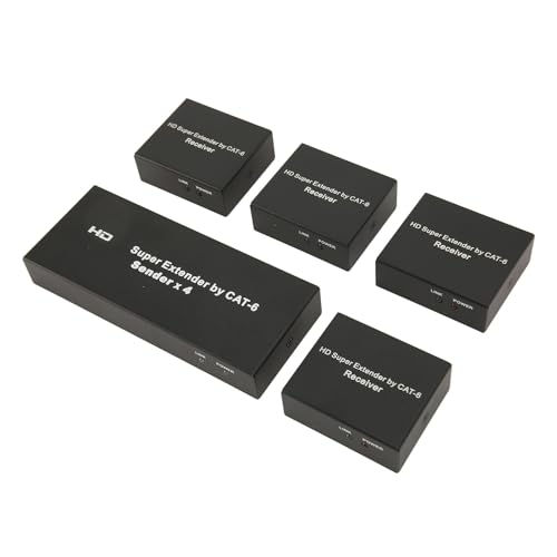 Jectse 1x4 -Extender-Splitter, 197 Fuß 1080P -Verlängerungsadapter, über 4 CAT6e-Kabel, Verbessertes Signal, Langlebige Aluminiumlegierung, Breite Kompatibilität, Ideal für HDTV, von Jectse