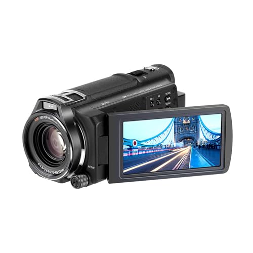 Jectse 5K-Digitalkamera, 48-MP-Videokamera-Camcorder mit 12-fachem Optischen Zoom, 3,5-Zoll-drehbarem Touchscreen, WDR Anti-Shake-Autofokus-Vlogging-Kameras für Teenager, Erwachsene, von Jectse