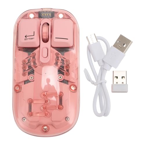 Jectse Bluetooth-Schnurlosmaus, Transparente Mechanische RGB-Dual-Mode-Gaming-Maus, 2,4 G BT5.0, Wiederaufladbare Magnetische Mute-Maus für PC, Laptop, Tablet (PINK) von Jectse