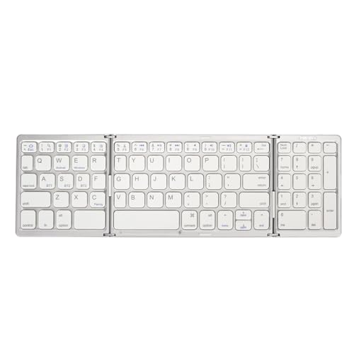 Jectse Faltbare Tastatur, Dreifach Klappbare Tastatur, Bluetooth-Tastatur, Ultraschlanke Tragbare Kabellose Tastatur in Voller Größe für Laptop, Tablet, Smartphone (Silbrig Weiß) von Jectse