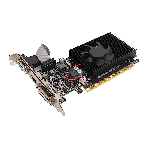 Jectse GT610 1 GB DDR3-Grafikkarte, 64-Bit-Spiel-Grafikkarte mit Lüfter, 810/1800 MHz PC-Computer-Grafikkarte, Unterstützt PCI Express X16 2.0, HDMI, DVI, VGA, für Desktop-Computer von Jectse