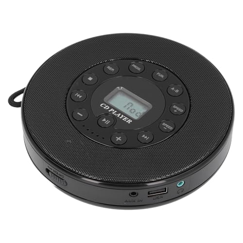 Tragbarer CD-Player mit Lautsprechern, Wiederaufladbarer 1500-mAh-CD-Player mit Anti-Skip- und Memory-Play-Funktion, CD auf USB-Flash-Laufwerk Brennen, für CD CD RW MP3 (Schwarz von Jectse