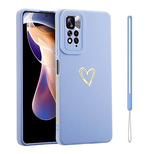 ESONG Handyhülle für Xiaomi Redmi 10 4G/Redmi 10 2022 4G,UltraDünn Weiche TPU Silikon Telefonhülle Cover mit Süße Liebe Herzform/Handschlaufe,Stoßfest Bumper Schutzhülle Case für Mädchen/Frauen-Blau von Jeelar