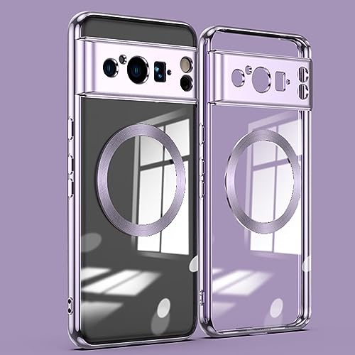 ESONG Magnetische Silikonhülle für Google Pixel 8 Pro,Stoßfeste Schutzhülle Kratzfeste Transparent Case Dünne Handyhülle Cover mit Magsafe/Kameraobjektivschutz[Kabellosem Laden/Niemals Gelb]-Lavendel von Jeelar