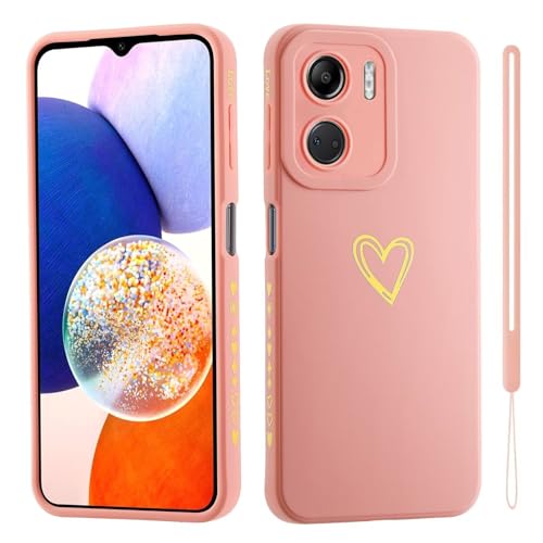 ESONG Silikon Handyhülle für Xiaomi Redmi A1 2022 4G/Redmi A2 4G Schutzhülle mit Süße Liebe Herzform für Mädchen/Frauen,UltraDünn Bumper Telefonhülle Cover mit Handschlaufe,kameraschutz Case Rosa von Jeelar