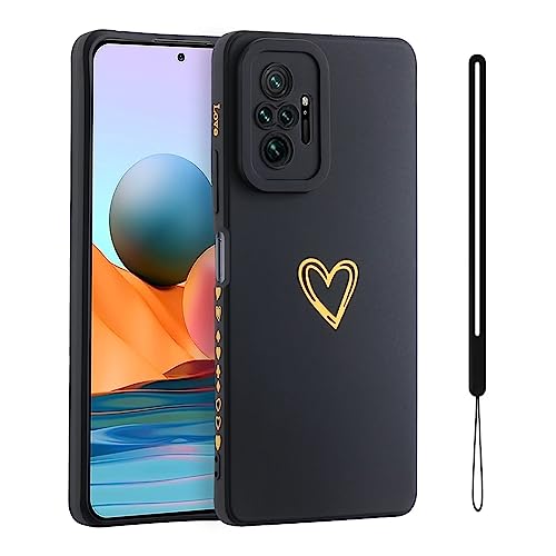 ESONG hülle für Xiaomi Redmi Note 10 Pro 4G/10 Pro Max 4G,Dünn Weiche TPU Silikon Telefonhülle Cover mit Süße Liebe Herzform/Handschlaufe,Stoßfest Bumper Schutzhülle Case für Mädchen/Frauen-Schwarz von Jeelar