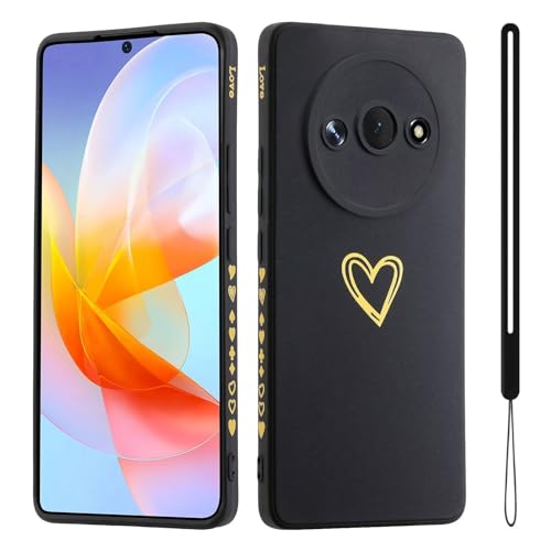 Jeelar ESONG Girls Phone Case for Xiaomi Redmi A3 4G,Cute Love-Heart Plating Pattern,Shockproof Protective Soft Flexible Silicone TPU Bumper Cover with Wrist Strap for Women Black von Jeelar