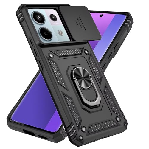 Jeelar ESONG Handyhülle für Xiaomi Poco X6 5G/Redmi Note 13 Pro 5G Ständer Hülle,Militär Stoßfeste Handytasche Case Outdoor Schutzhülle Cover,Metall Ring Halter/Kameraschutz,Schwarz von Jeelar