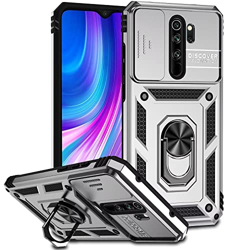 Jeelar ESONG Handyhülle für Xiaomi Redmi Note 8 Pro Ständer Hülle,[360 Grad Metall Ring Drehung Halter][Kameraschutz ],Militär Handy Stoßfeste Handytasche Case Outdoor Schutzhülle Cover,Silber von Jeelar