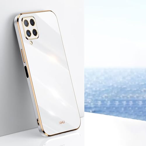 Jeelar ESONG Hülle für Samsung Galaxy A12/M12 Handyhülle,UltraDünn Weiche TPU Silikon Golden Galvanisierrahmen Telefonhülle Cover,Stoßfest Bumper Schutzhülle Case für Mädchen/Frauen-Weiß von Jeelar