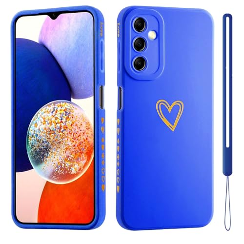 Jeelar ESONG Silikon Handyhülle für Samsung Galaxy A55 Schutzhülle mit Süße Liebe Herzform für Mädchen/Frauen,UltraDünn Bumper Telefonhülle Cover mit Handschlaufe,kameraschutz Case Navy blau von Jeelar