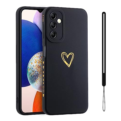 Jeelar ESONG Silikon Handyhülle für Samsung Galaxy M35 Schutzhülle mit Süße Liebe Herzform für Mädchen/Frauen,UltraDünn Bumper Telefonhülle Cover mit Handschlaufe,kameraschutz Case Schwarz von Jeelar