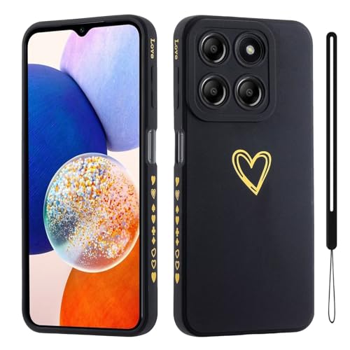 Jeelar ESONG Silikon Handyhülle für Xiaomi 14 Schutzhülle mit Süße Liebe Herzform für Mädchen/Frauen,UltraDünn Bumper Telefonhülle Cover mit Handschlaufe,kameraschutz Case Schwarz von Jeelar