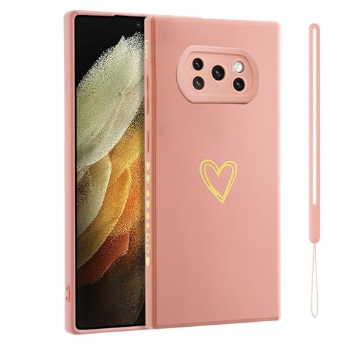 Jeelar ESONG Silikon Handyhülle für Xiaomi Poco X3/X3 NFC/X3 PRO 4G Schutzhülle mit Süße Liebe Herzform für Mädchen/Frauen,UltraDünn Bumper Telefonhülle Cover mit Handschlaufe,kameraschutz Case Rosa von Jeelar