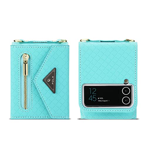 NEINEI Handyhülle für Samsung Galaxy Z Flip4 5G Hülle,Premium PU Leder Schutzhülle mit [Kartenfach][Rucksack Gurt],Frau Mode Geprägtes Muster Stoßfest Klapphülle Tasche Case,Blau von Jeelar