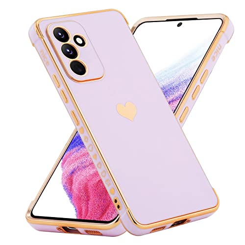 NEINEI Hülle für Samsung Galaxy A54 5G,Galvanisiertes Kieselgel Ultra Dünn Silikon Handyhülle,Herzmuster Stilvoll Spiegel Shiny Kratzfeste Stoßfeste TPU Schutzhülle Case Cover,Lila von Jeelar