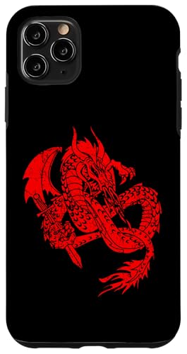 Hülle für iPhone 11 Pro Max Mystical Fire Breathing Dragon with Sword Distressed von Jeff Hobrath