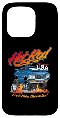 Hülle für iPhone 15 Pro Hot Rod USA Classic Muscle Car Cartoon Hotrod Lustiges Auto von Jeff Hobrath