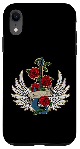 Hülle für iPhone XR Bassgitarre Flügel Rosen Rock and Roll Vintage Musik Design von Jeff Hobrath