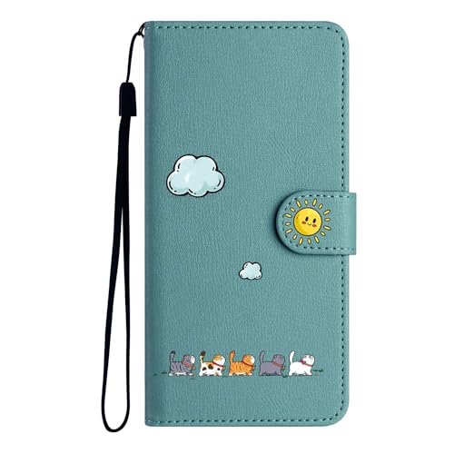 Jeffene Handyhülle für Samsung Galaxy A20e/A10e (5.8 Zoll) Klappbar,Schutzhülle Tasche Ständer Kartenfach Klapphülle Katze PU Leder Flip Cover Case für Samsung Galaxy A10e,Grün von Jeffene