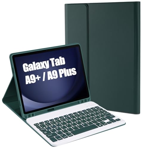 Jeloyutek für Samsung Galaxy Tab A9+/A9 Plus 11” 2023 Tastatur Hülle, QWERTZ Layout Magnetisch Abnehmbarer Tastatur mit Hülle für Galaxy Tab A9 Plus 11 Zoll 2023 SM-X210/X215/X216, Dunkelgrün von Jeloyutek