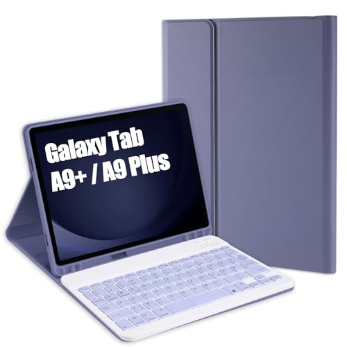 Jeloyutek für Samsung Galaxy Tab A9+/A9 Plus 11” 2023 Tastatur Hülle, QWERTZ Layout Magnetisch Abnehmbarer Tastatur mit Hülle für Galaxy Tab A9 Plus 11 Zoll 2023 SM-X210/X215/X216, Lila von Jeloyutek