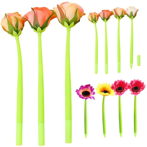 Jeorywoet 11pcs Blumenstifte, Sonnenblume Rosenform Blumenstift, 0,5 mm kreativer Gel -Tintenpflanzenstifte, 9,5 Kunststoffstifte für Kunststoffschule, Rose Stifte geeignet von Jeorywoet