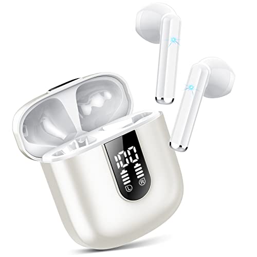 Jesebang Bluetooth Kopfhörer In Ear, Kopfhörer Kabellos Bluetooth 5.3, Ultraleicht Ohrhörer mit HD Mikrofon, Herausragender Sound Musik Streaming bis zu 30 Stunden, LED-Anzeige, IP7 Wasserdicht, Weiß von Jesebang