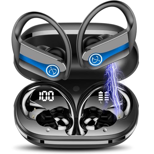 Jesebang Bluetooth Kopfhörer Sport, Kopfhörer Kabellos Bluetooth 5.3 mit HD Mic, Überragende Klangqualität, 50 Std Spielzeit, Comfort Fit, Dual LED-Anzeige, IPX7 Wasserdicht in Ear Ohrhörer, Blau von Jesebang