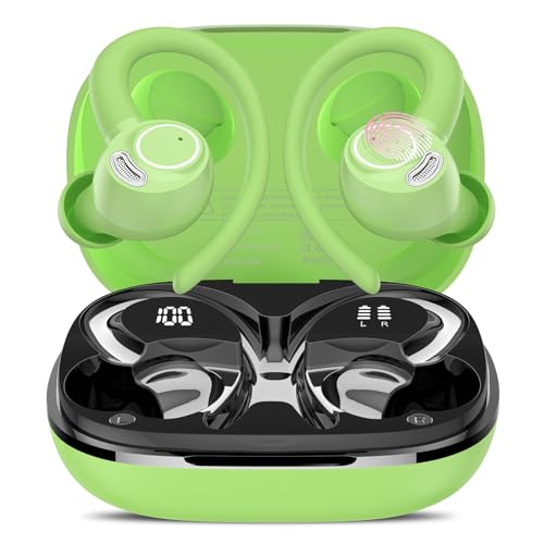 Jesebang Bluetooth Kopfhörer Sport, in Ear Kopfhörer Kabellos Bluetooth 5.3 mit HD Mic, Herausragender Sound, Dual LED-Anzeige, 40 Std Spielzeit, Comfort Fit, IP7 Wasserdicht Ohrhörer, Grün von Jesebang