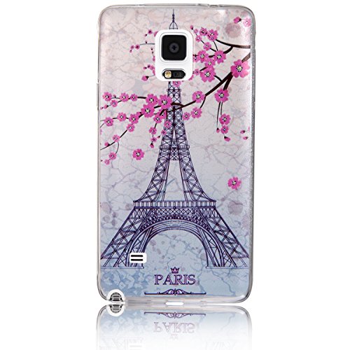 JewelryWe Paris Eiffelturm Pflaume Blumen Pflaumenblüten TPU Silikon Handy Case Schutzhülle Tasche Hülle Rückenschutzhülle Etui für Samsung Galaxy Note 4 von JewelryWe