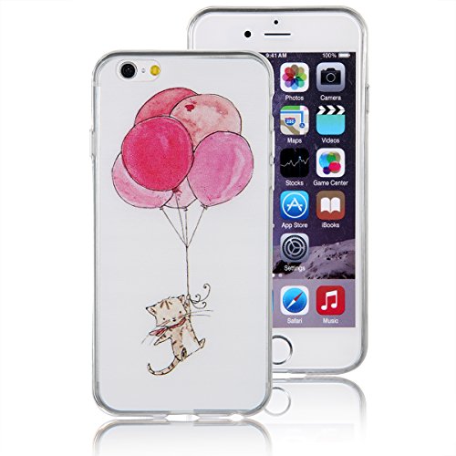 JewelryWe Schwebende Rote Ballone und süße Katze TPU Silikon Handy Case Schutzhülle Tasche Hülle Rückenschutzhülle Etui für Apple iPhone 6 Plus(5,5"), Weiss von JewelryWe
