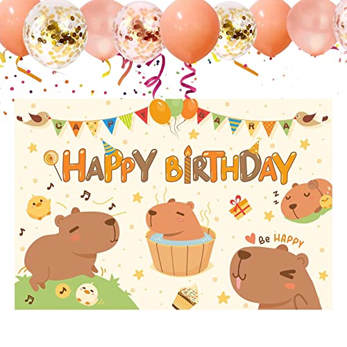 Happy Birthday-Schild für die Wand, farbiger Capybara-Hintergrund für Kindergeburtstag, Party-Poster für und Mädchen, schöner Cartoon-Fotohintergrund Jextou von Jextou