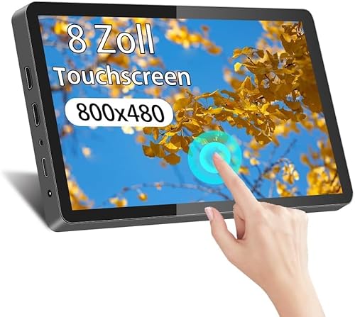 Jhcztrk Kleiner Mini Touchscreen Monitor 8 Zoll 800X480 mit eingebauten Lautsprechern und Standfuß Tragbarer Monitor USB-C HDMI Externer Bildschirm für PC Laptop Kompatibel mit Raspberry Pi von Jhcztrk