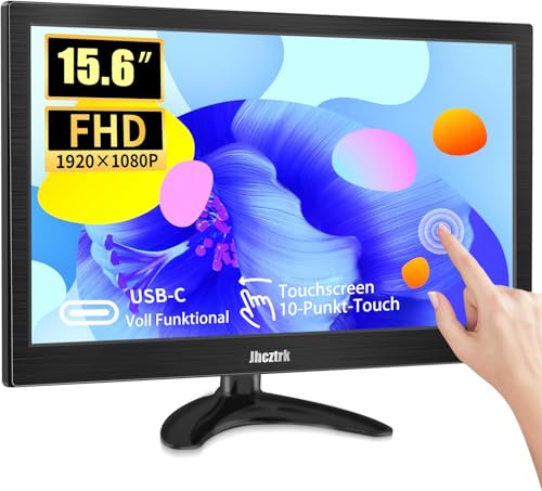 Jhcztrk Tragbarer Monitor Touchscreen, 15,6 Zoll PC Monitor mit HDMI USB-C, IPS-Bildschirm HDR, integrierten Lautsprechern, 400cd/m² FHD 1080P 99% sRGB, LED-Display für Laptop Mac Xbox PS4/5 Switch von Jhcztrk